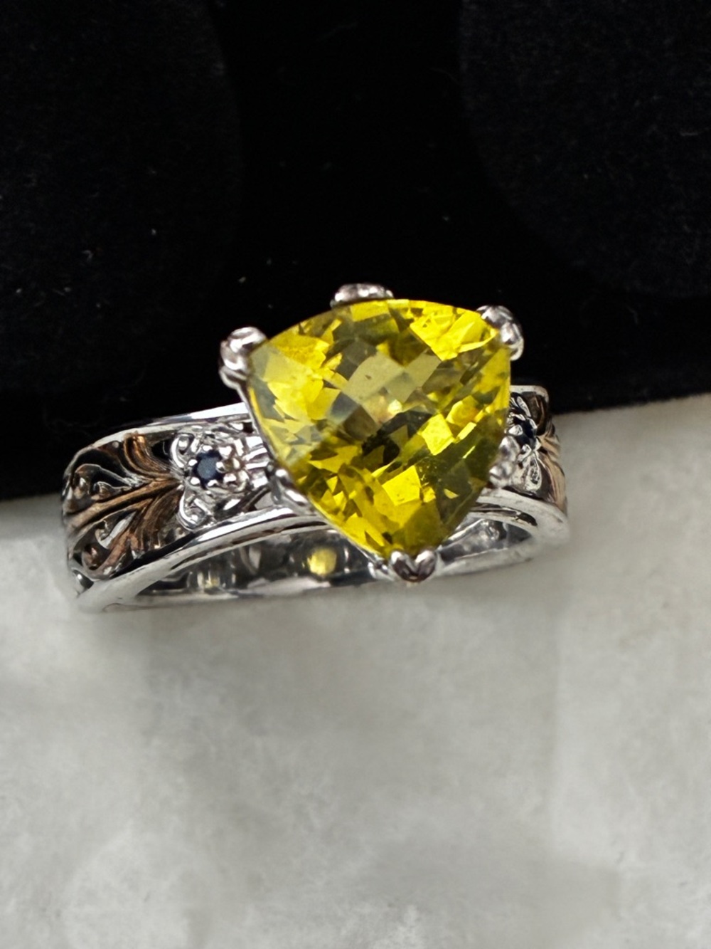 Michael Valitutti 925 Citrine Trillion-Cut Gemstone Filigree Ring 10 x 10 mm